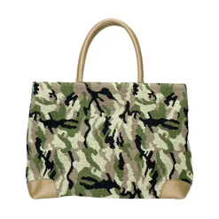 Stubbs & Wootton Green Needlepoint Tote
