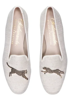 Women Stubbs & Wootton Cheetah Dune Linen Slipper (Women)