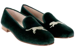 Women Stubbs & Wootton Cheetah Evergreen Velvet Slipper (Women)