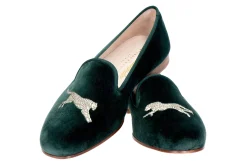 Women Stubbs & Wootton Cheetah Evergreen Velvet Slipper (Women)