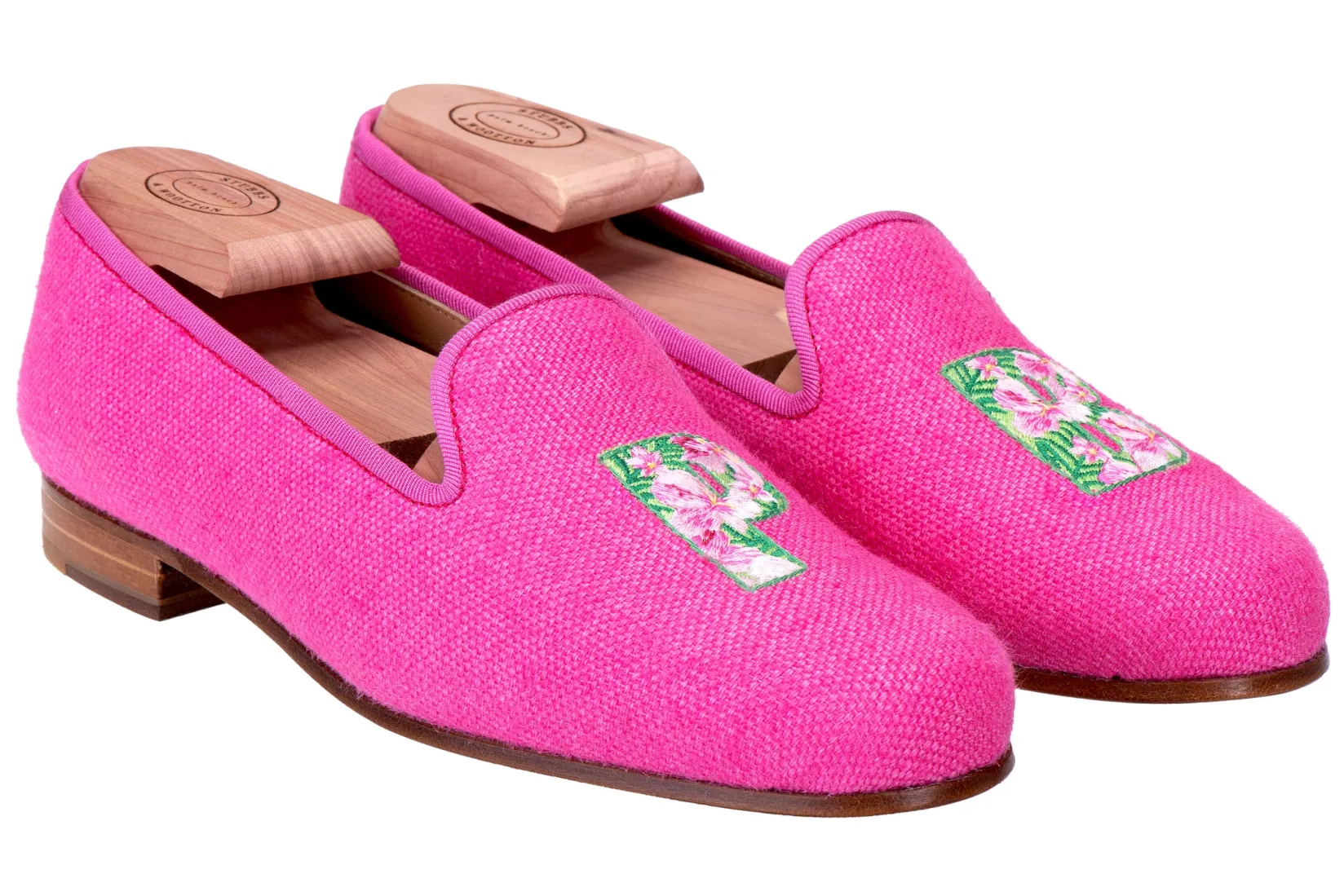 Women Stubbs & Wootton PB Fuchsia Linen Slipper (Women)