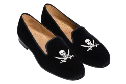 Stubbs & Wootton Skull Velvet Slipper (Wide)
