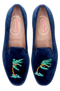 Stubbs & Wootton Storm Naval Velvet Slipper (Wide)
