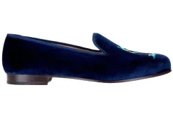 Stubbs & Wootton Storm Naval Velvet Slipper (Wide)