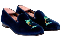 Women Stubbs & Wootton Storm Navy Velvet Slipper (Women)