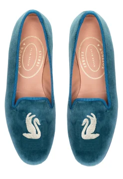 Stubbs & Wootton Swans Teal Velvet Slipper (Men)
