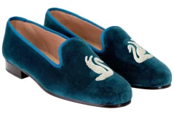 Stubbs & Wootton Swans Teal Velvet Slipper (Men)