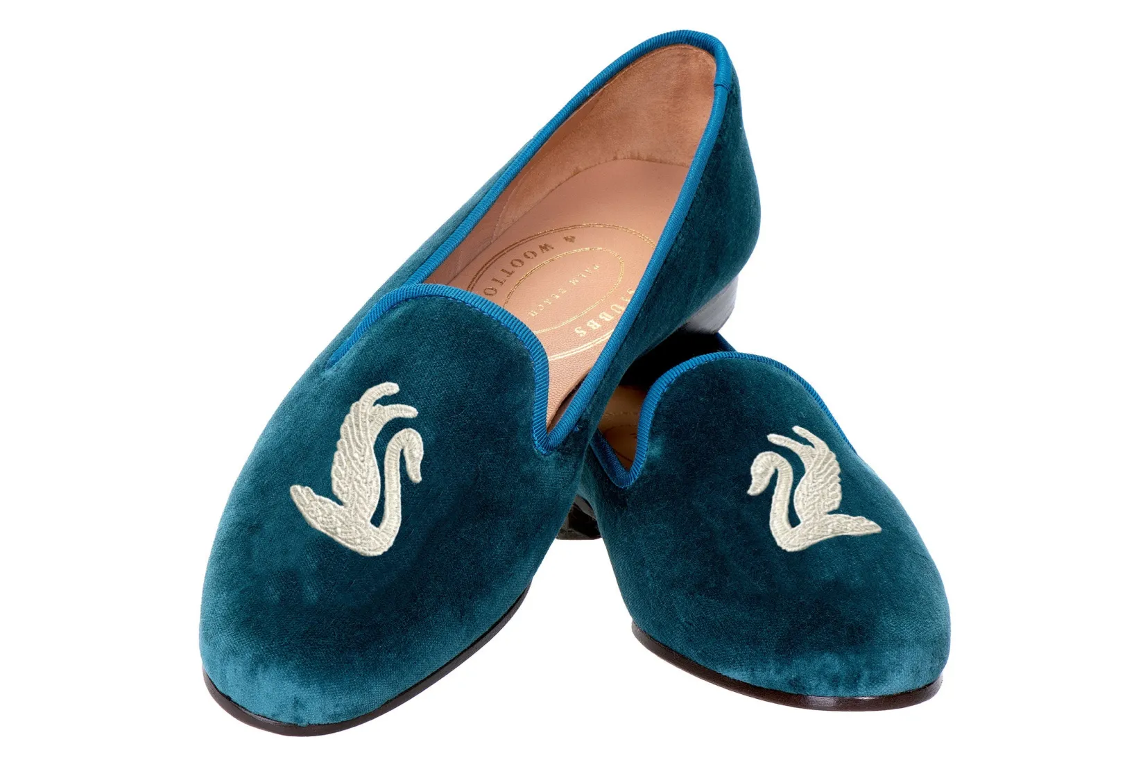 Stubbs & Wootton Swans Teal Velvet Slipper (Men)