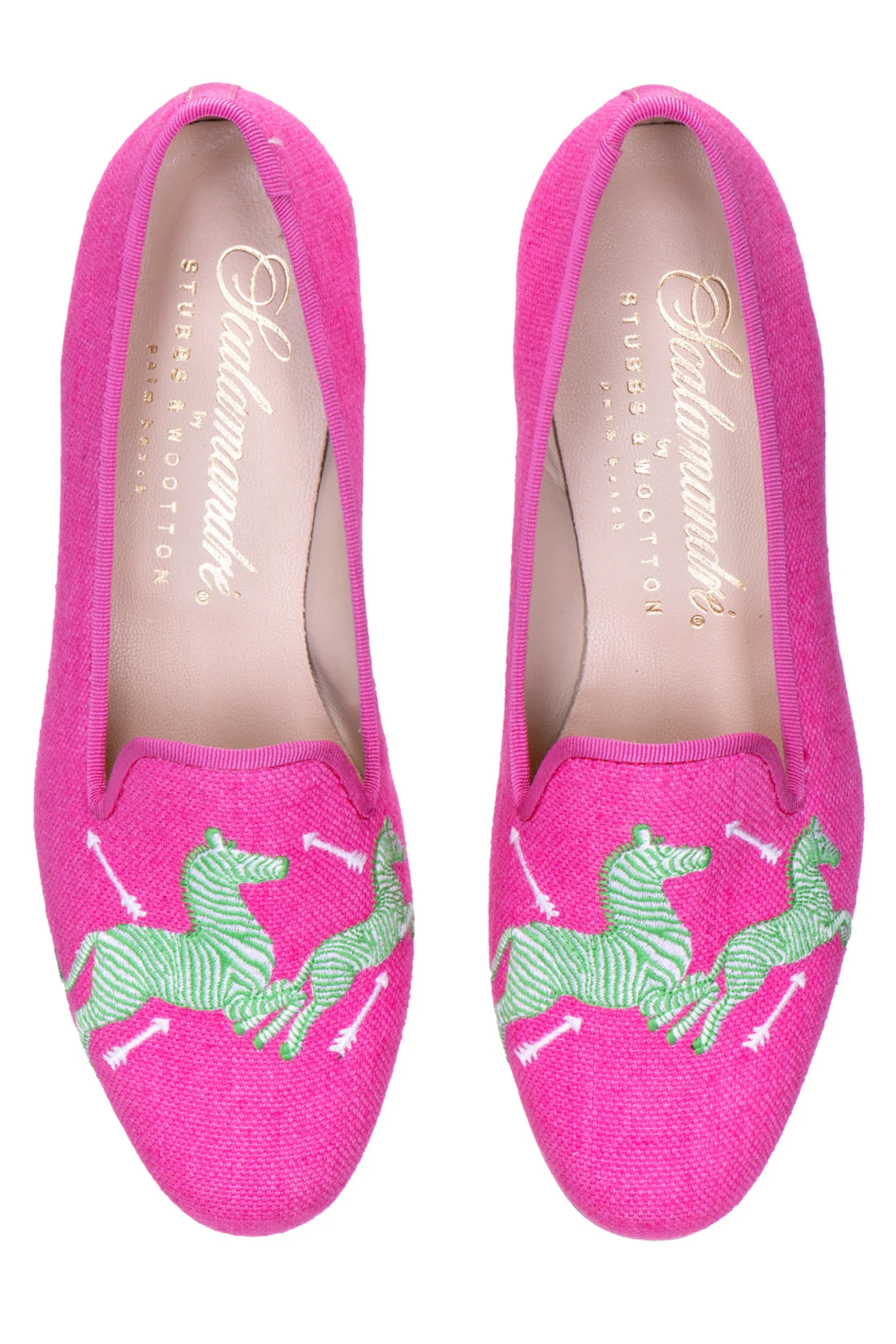 Women Stubbs & Wootton Zebras Fuchsia Linen Slipper (Women)