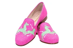 Women Stubbs & Wootton Zebras Fuchsia Linen Slipper (Women)