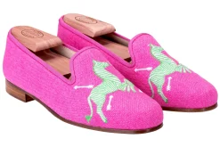 Stubbs & Wootton Zebras Fuchsia Linen Slipper (Men)